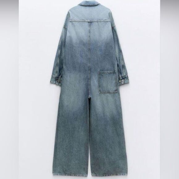 New Zara Limited Edition 100% Cotton Blue Denim TRF Jumpsuit 4365/280 - Picture 3 of 3